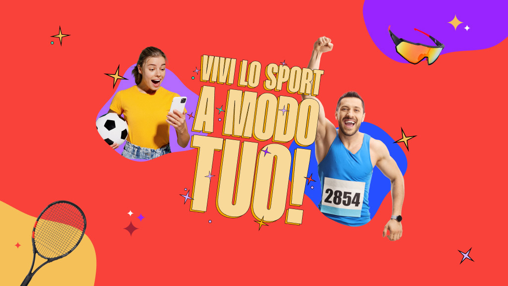 due persone che fanno sport su sfondo rosso con la scritta: vivi lo sport a modo tuo!